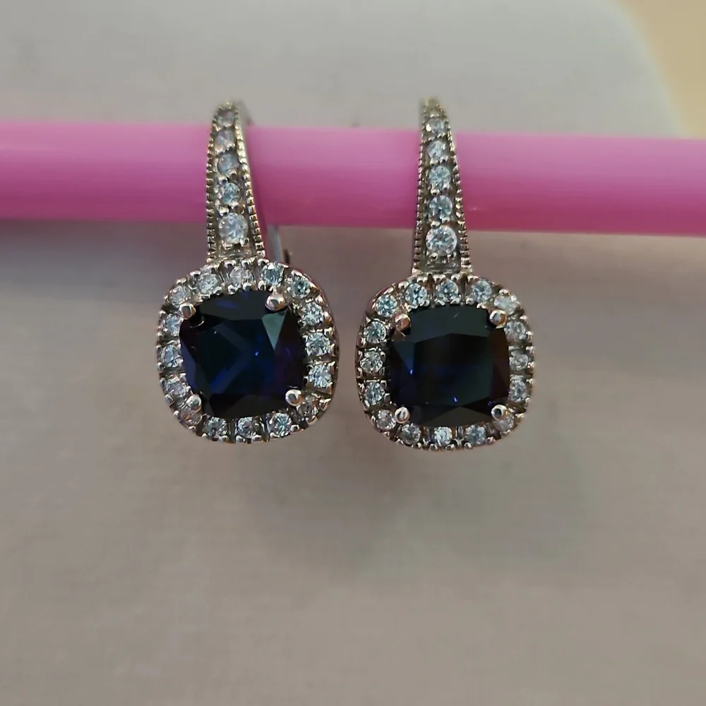 Cushion Cut Sapphire Earrings - Picture 16 of 16